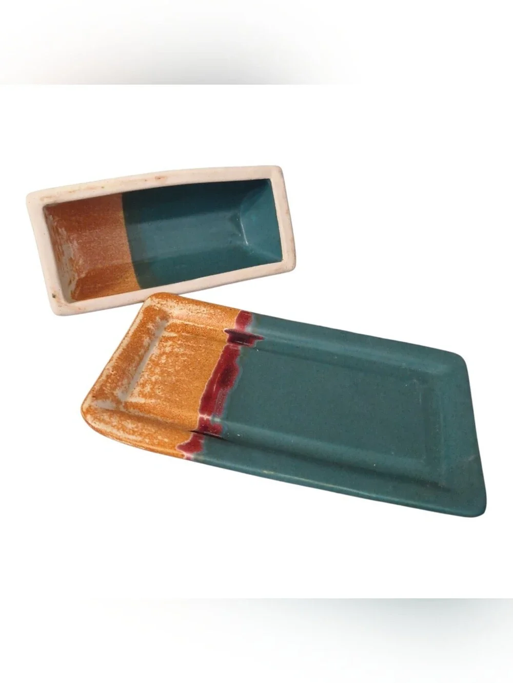 Tested By Fire Pottery Handmade Two-Tone Butter Dish Keeper Texas Rustic Western